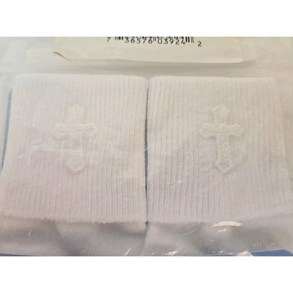 Infant Baptism Christening white embroidered Cross socks and Bib